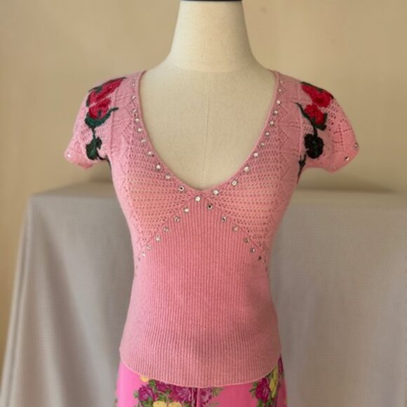 Vintage Betsey Johnson New York Lambswool Embroidered Diamonds Sweater Top